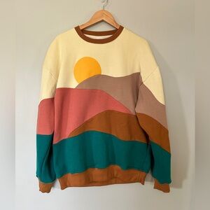 Weber’s Resupply Viral Sunrise Over Desert Sweatshirt size XL Teal, Yellow